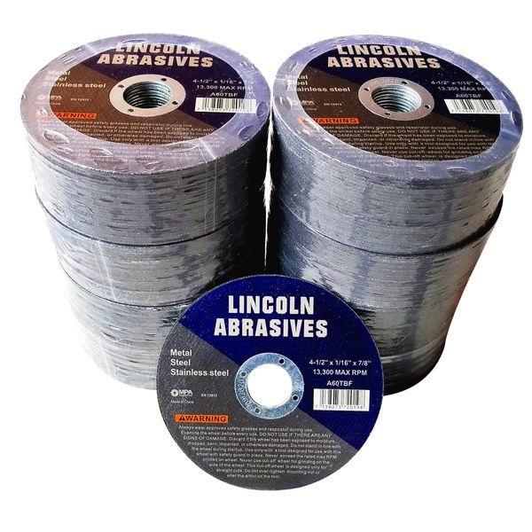 200 Pack 4-1/2" Cut-Off Wheels Lincoln Abrasives 1/16" Metal & Stainless Steel