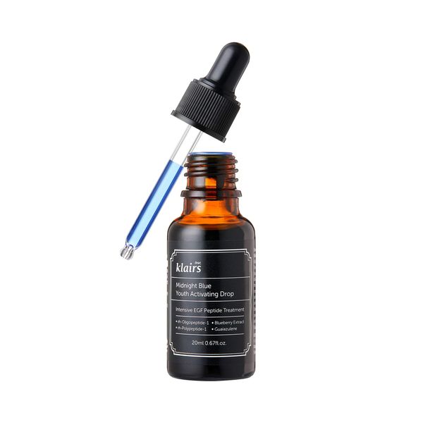 [DearKlairs] Midnight Blue Youth Activating Drop, 0.67 fl oz (20 ml) | Dual EGF, Peptides, Guaiazulene Adenosine, Night Serum, Watery, Light Texture