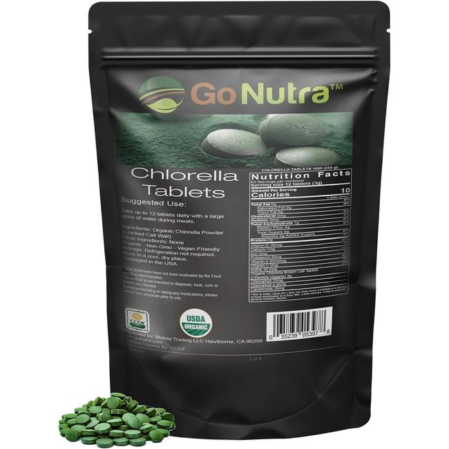 Organic Chlorella Tablets Broken Cell 3000mg Per Serving 1000 Tablets - Go Nutra