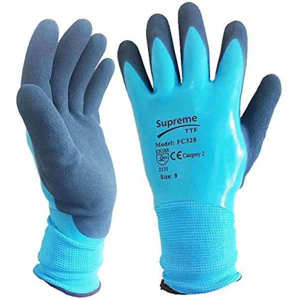 5 Pairs Blue Aqua Waterproof Fully Latex Coated Nylon Safety Work Gloves (XL)