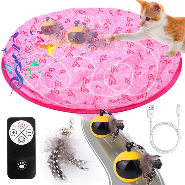 BABORUI 2 in 1 Simulated Interactive Hunting Cat Interactive Toy, Upgraded Remote Interactive Cat Toy Ball Fast Rolling in Pouch, Rechargeable Hide and Seek Cat Ball Toys for Indoor Cats