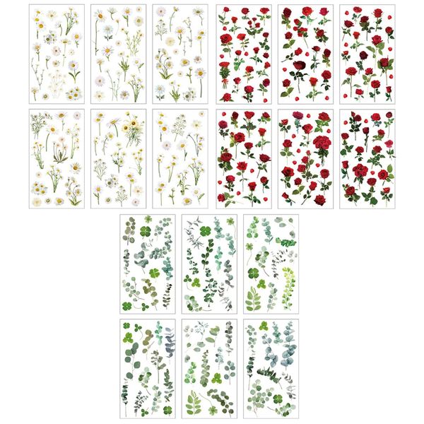 Scrapbooking Aufkleber PET Blumen Aufkleber Pflanzen Sticker, Flower Stickers Blumenaufkleber für Scrapbook Fotoalbum Sammelalbum Laptops Handwerk (Flower spectrum)