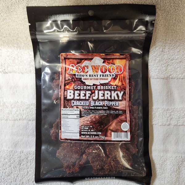 ACC WOOD CRACKED BLACK PEPPER BRISKET BEEF JERKY 2.5oz.