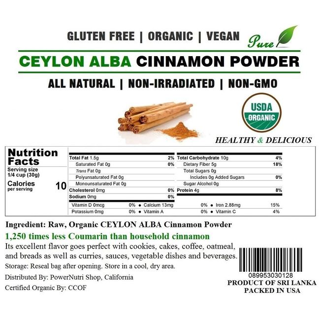 1 LB(16oz) CEYLON ALBA GRADE Cinnamon Powder 100% PURE Premium CEYLON ALBA GRADE Cinnamon Powder, SRI LANKA