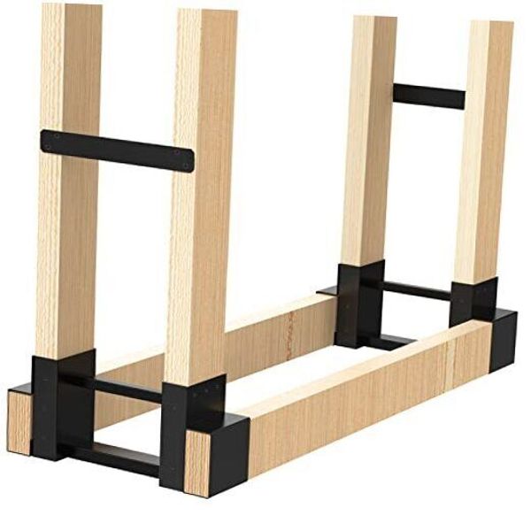 Firewood Rack Outdoor with Wood Screws Log Rack Heavy Duty Steel Medium black