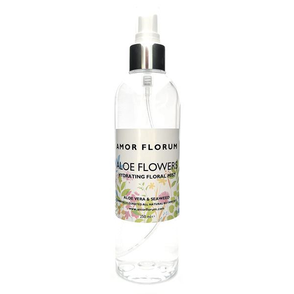 100% Natural HYDRATING ALOE & FLOWER WATER MIST 250ml - by AMOR FLORUM. Aromatic Cleanser, Toner, Primer, to Scent and Refresh. Boost Radiance, Reduce Redness. Very Gentle, Perfect for Sensitive Skin.