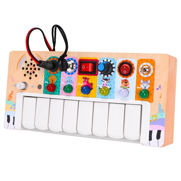 GUANJUNTUTU Wooden Piano Practice Board - Baby Toys - Piano Keys and Animal Calling Light Switch Sensory Toys for Babies and Toddlers of All Ages - Ideal Montessori Gift for Boys and Girls