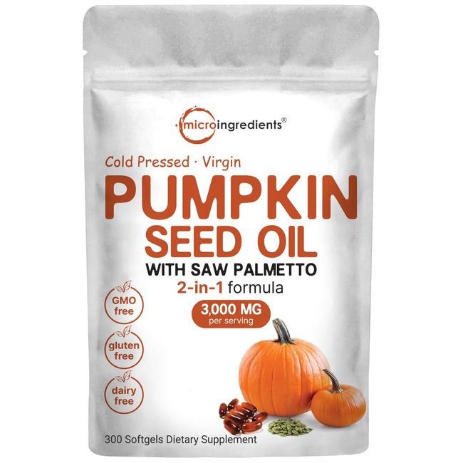 Pumpkin Seed Oil with Saw Palmetto, 3,000mg Per Serving, 300 Softgels | Cold Pressed, Pure Virgin Oil, Herbal Supplement | Supports Urinary, Bladder & Prostate Health | Non-GMO