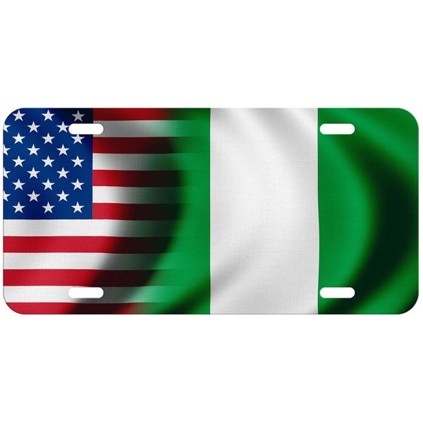 ExpressItBest High Grade Aluminum License Plate - Flag of Nigeria (Nigerian) - Waves/USA