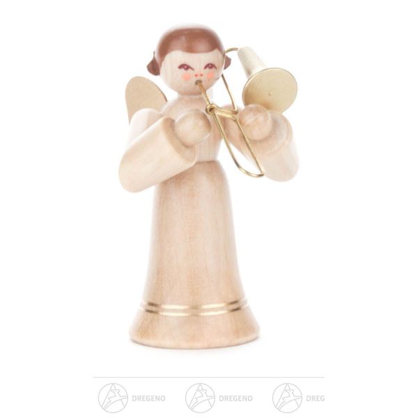 Angel With Trombone, Long Rock, Natural H = Ca 2 3/8in New Christmas Figure Wood