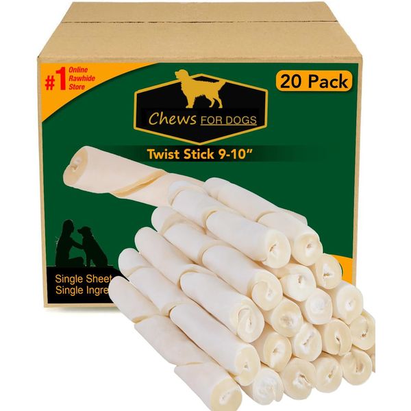 Chews for Dogs Premium Rawhide Twist Sticks 9-10 Inches Dog Treat. Extra Thick,