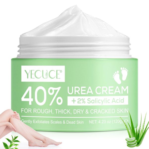 40% Urea Foot Cream Plus 2% Salicylic Acid(120g), Urea Cream for Rough, Thick, Dry & Cracked Skin, Foot Nourishing Cream with Hyaluronic Acid, Tea Tree, and Aloe Vera for Deep Moisturizing.