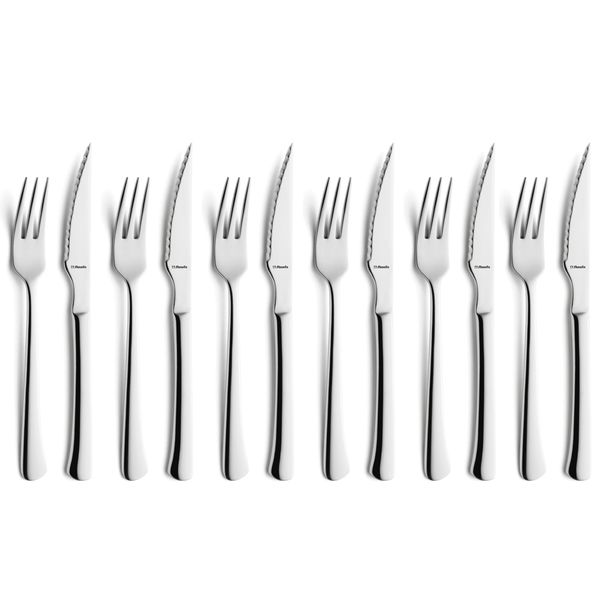 Amefa CHULETERO 7038, 12-teiliges Steak- und Pizzabesteck, Essbesteck 6 Personen, 6 x Steak-Messer, 6 x Steak-Gabel, 18/10 Edelstahl rostfrei & poliert