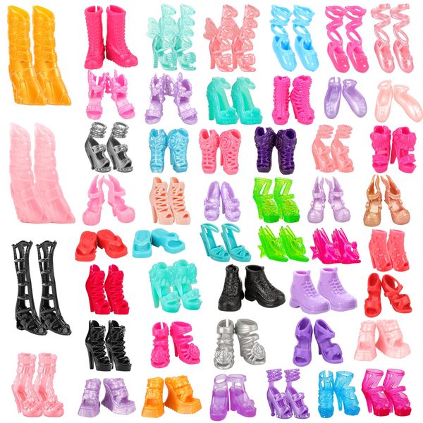 Miunana 50 Pairs Doll Shoes High Heel Shoes Doll Boots Flat Shoes Set for 11.5 inch Girl Dolls Fashionista Shoe Lots