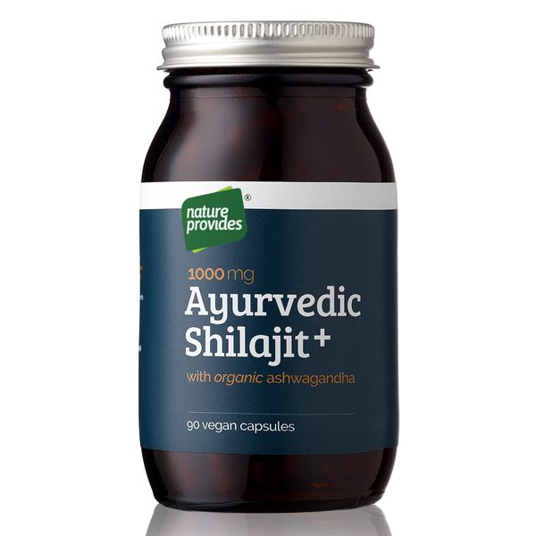 Ayurvedic Shilajit 1000mg & Organic Ashwagandha - 90 High Strength Caps, Fulvic Acid, Mineral Rich Supplement, Stress & Energy Support, Adaptogen, Vegan, GMO-Free, Made in UK by Nature Provides