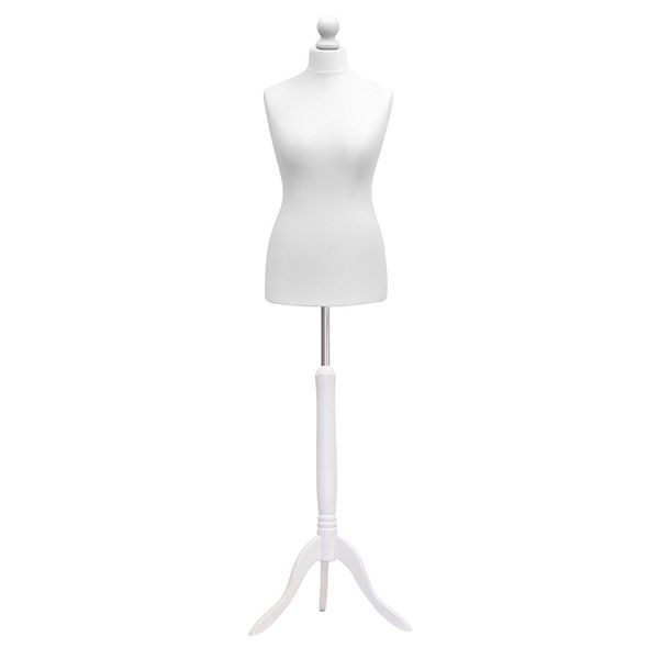 H & H Traders White Female Tailors Mannequin Display Bust Dummy FOR Dressmakers Fashion Students With A White Wood Tripod Base UK 6/8