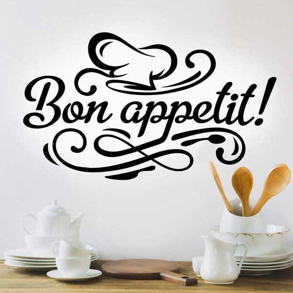 Wandaufkleber mit Aufschrift „Bon Appetit“, für Küche, Küche, Küche, Büro, Büro, Café, Kneipe, Restaurant, Tasse, Chefsüche, Toque Transfers, Wandbild, Schablonen