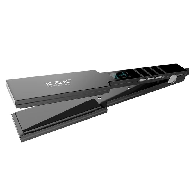 K&K Nano Hair Straighteners Wide Plates, Adavance Ceramic Coated Plates Digital Display Ultra-Fast Heat Up 80-230 °C Auto Safety Shut Off Plancha De Pelo Dual Voltage UK Plug, for Thick Hair