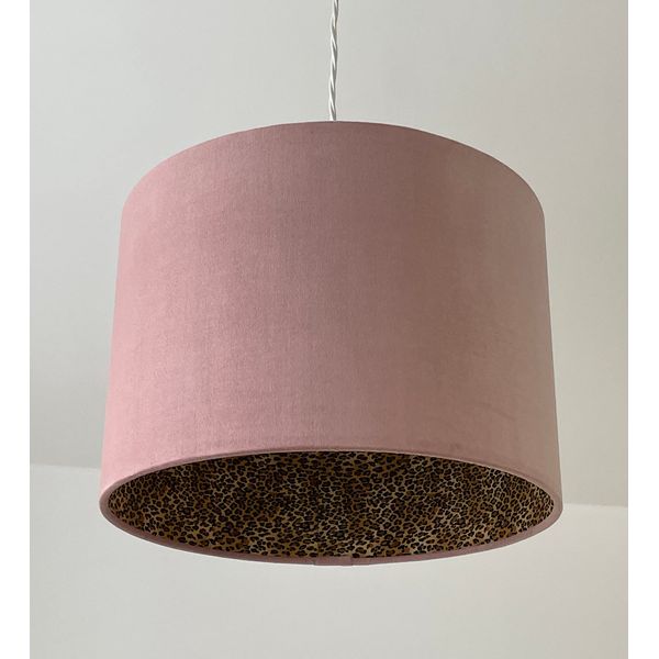 Blush Pink Velvet Leopard Print Drum Lampshade