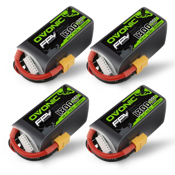 4X OVONIC 100C 1300mAh 22.2V 6S Lipo Battery for 240 250 PFV Quad Drone RC Car