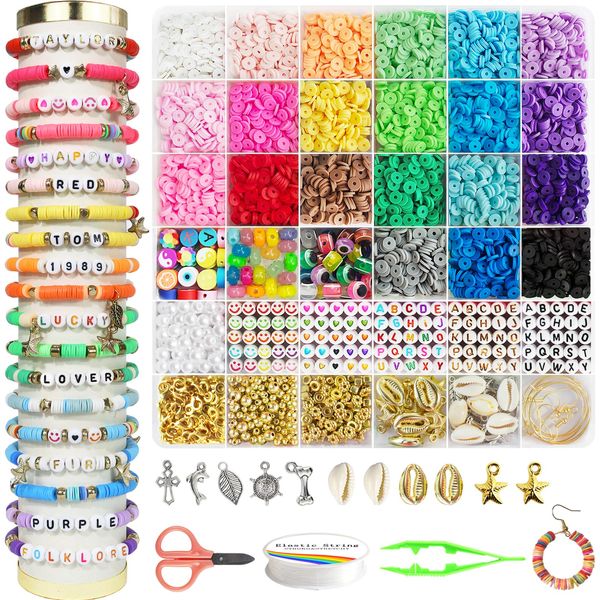 Dazhqp 6200 Pcs Clay Beads Bracelet Making Kit, Friendship Bracelet Kits, 6mm Heishi Flat Round Polymer Clay Beads for Bracelet Necklace Earring Making, DIY Crafts Gift for Teen Girls