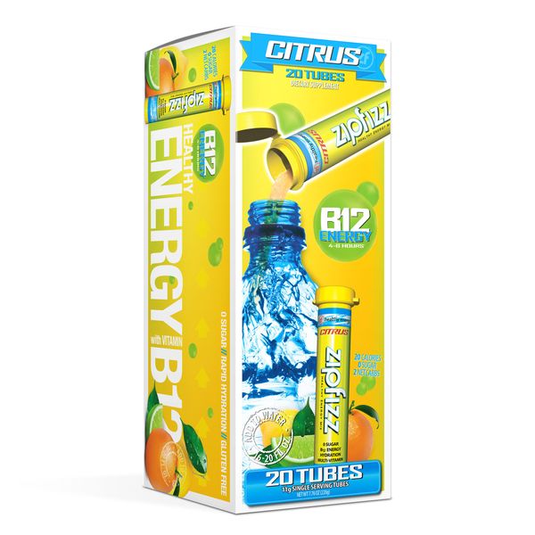 Zipfizz Healthy Energy Drink Mix, Hydration with B12 and Multi Vitamins, Citrus, Orange, 0.38 Oz, 20 Count