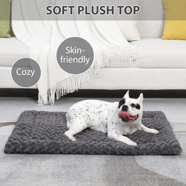 Washable Dog Bed Mat Reversible Soft Fluffy Crate Pad 35x22 Inch Gray