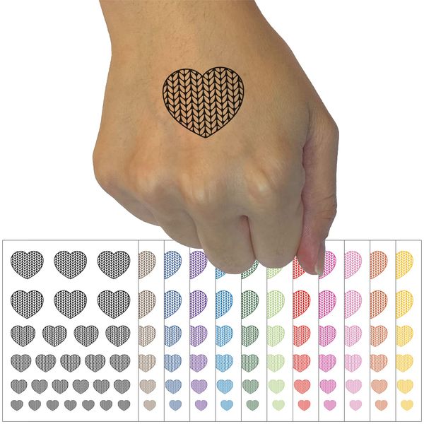 Adorable Knitted Heart Knitting Yarn Crafts Temporary Tattoo Water Resistant Fake Body Art Set Collection - Dark Green (One Sheet)