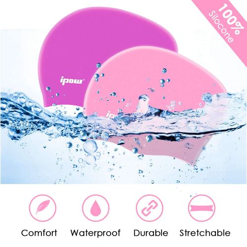 ipow Set of 2 High Quality Silicone Swimming Caps for Long Hair, Healthy and Warm