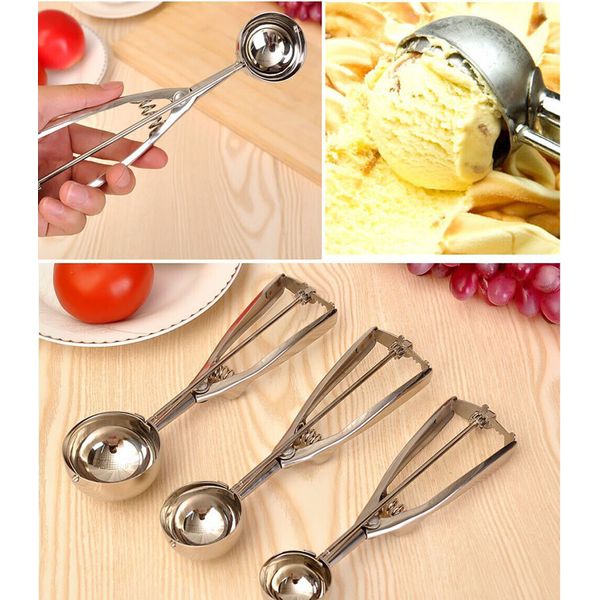 3 Size Stainless Steel Ice Cream Scoop Spoon Spring Handle Cookie Scoop Kitchen