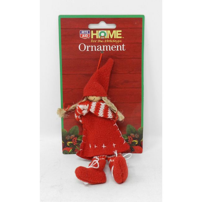 Home For The Holidays Christmas Little Girl Cloth Ornament Red