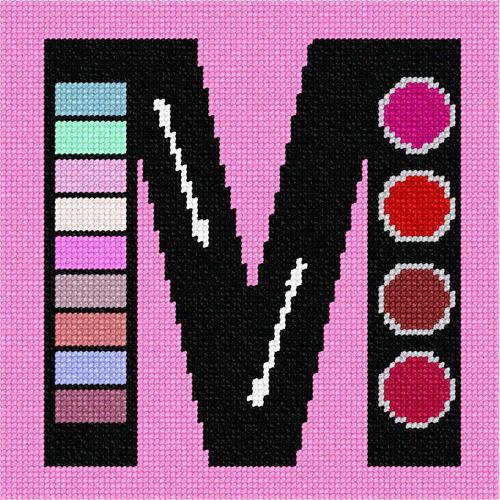 Pepita Needlepoint kit: Letter M Makeup Palette, 7" x 7"