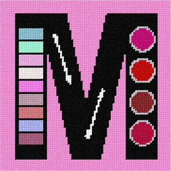 Pepita Needlepoint kit: Letter M Makeup Palette, 7" x 7"