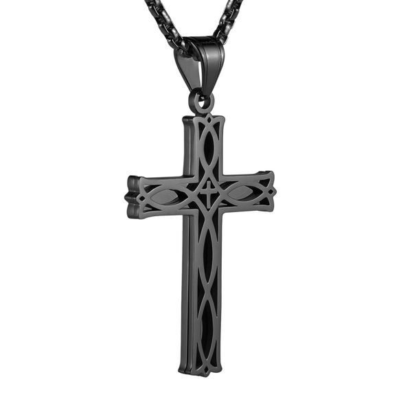 HZMAN Men's Stainless Steel Infinity Celtic Cross Irish Knot Pendant Necklace, 22+2" Link Chain