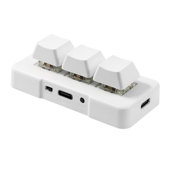 Brrnoo 3 Key Mini Keypad, USB Wired Macro Keyboard with Customizable Functions, Mechanical Blue Switch, Detachable Type C Data Cable for Office and Gaming