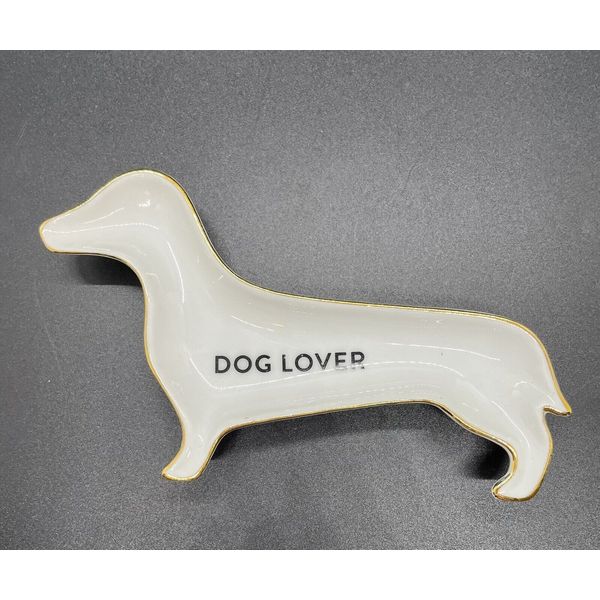 Dachshund Trinket Ring Holder Dog Lover Tray White Gold Trim 6 Inches