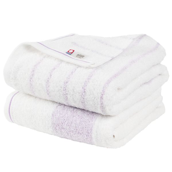 Bloom Imabari Towel, Certified Bath Towel, Set of 2, Natural Border, Water Absorbent, Quick Drying, Room Drying, Soft, 100% Cotton, Made in Japan (Purple)