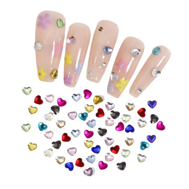 Heart Nail Stone About 100 Pieces Nail Parts Heart Stone 3mm Small Rhinestone Glitter Glass Stone Crystal Jewelry Parts Nail Art Deco Parts Random Color (Colorful)