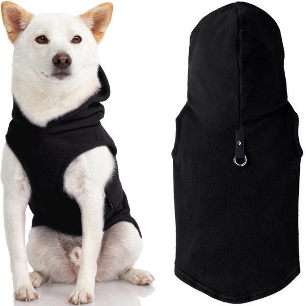 Gooby Fleece Vest Hoodie Dog Sweater - Black, X-Large - Warm Pullover Dog Hoodie with O-Ring Leash - Winter Hooded Small Dog Sweater - Dog Clothes for Small Dogs Boy or Girl, and Medium Dogs