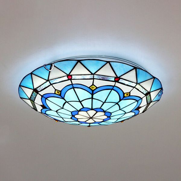 Tiffany Style Flush Mount Ceiling Light Art Glass Pendant Bedroom Lamp Fixture