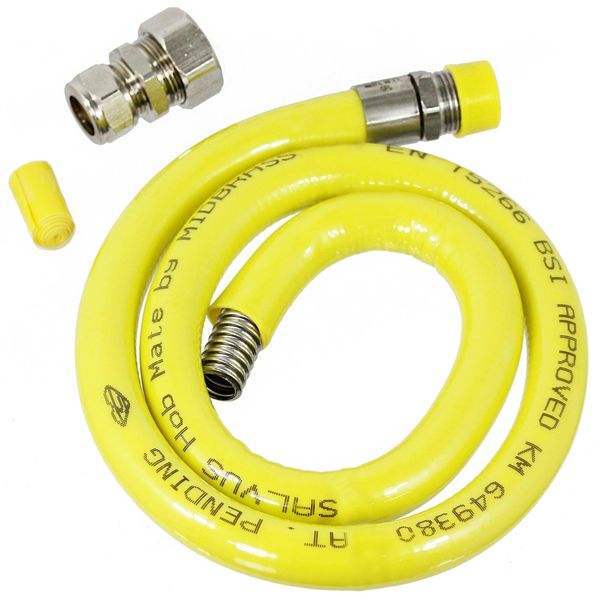 SPARES2GO 1/2 Inch Gas Hob Supply Pipe Connector Hose (1 Metre, Kitemark Approved EN 15266)