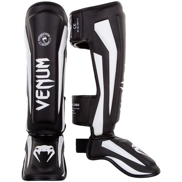 Venum unisex adult Elite shinguards, Black/White, Large US