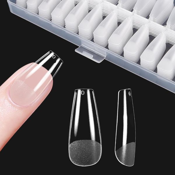 Kawyehu Mittlerer Sarg Nagel Tips 240PCS Full Cover Nail Tips Kunstnägel 10 Größe Künstliche Nägel Zum Aufkleben PMMA Pre-Buffed Tipps für Nail Art- M Sarg