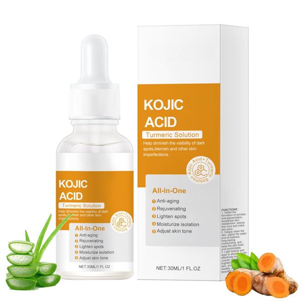 Kojic Acid Turmeric Serum for Face, Kojic Acid Turmeric Oil, Turmeric Oil Dark Spot Corrector, Dark Spot Remover for Face, Anti Aging Face Serum Moisturzing, diminish the visibility of dark spots