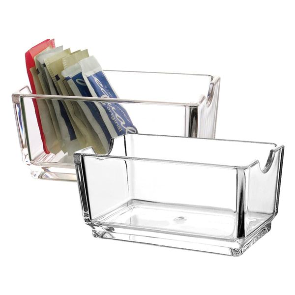 Sizikato 2pcs Clear Acrylic Sugar Packet Holder Square Tea Bag Bowl, 4.3 Inches