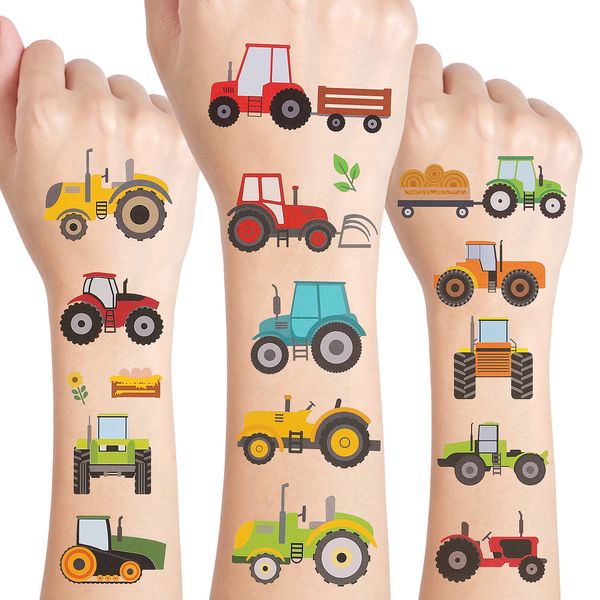 24 Sheets Tractor Temporary Tattoos, Birthday Decorations Tractor Party Favors