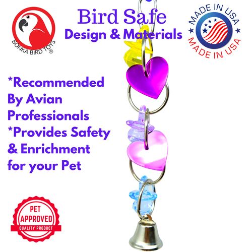 Bonka Bird Toys 1742 Heart Mirror Toy for Cockatiels, Parakeets, Lorikeets - 9" x 1.5"