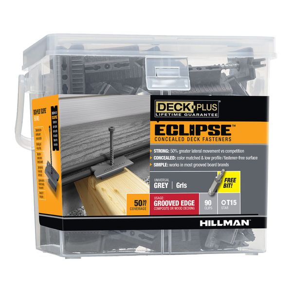 Deck Plus Eclipse Hidden Deck Fasteners, Deck Screws, Wood Screws, Stainless Steel, Grey, 90 Pack