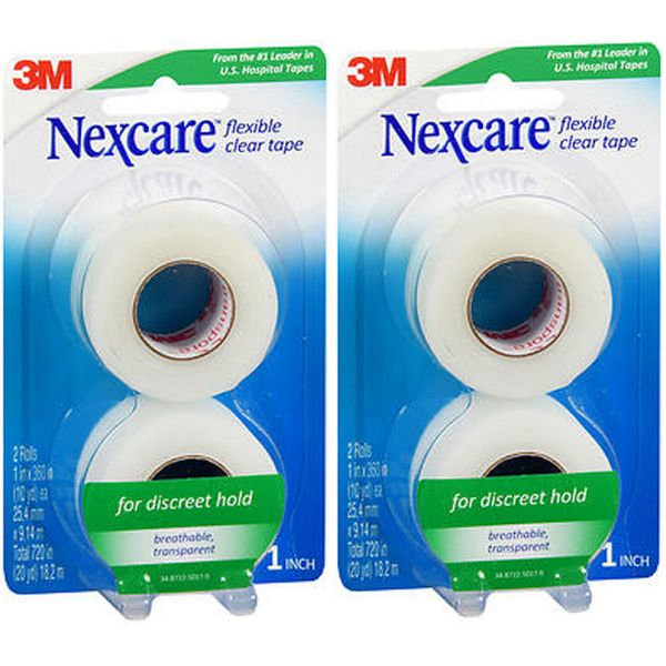 Nexcare Flexible Clear Tape, Hypoallergenic, 1 Inch X 10 Yard Per Roll, 4 Rolls