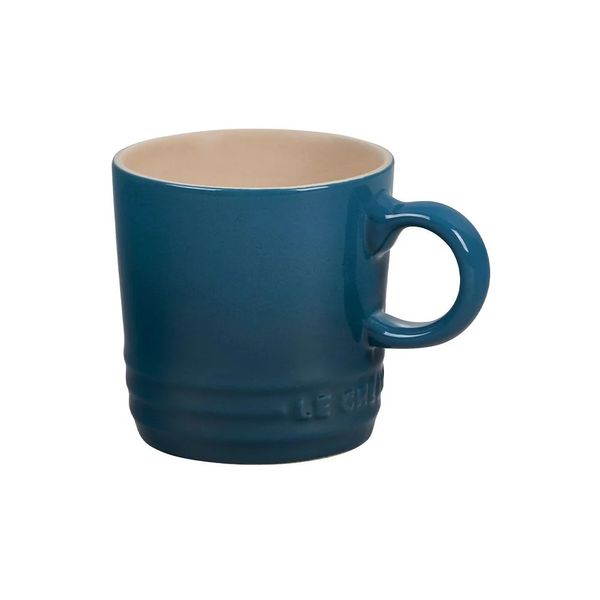Le Creuset Espresso Mugs Cups Deep Teal Turkish Coffee Set Of 2 Stoneware 3.5 Oz
